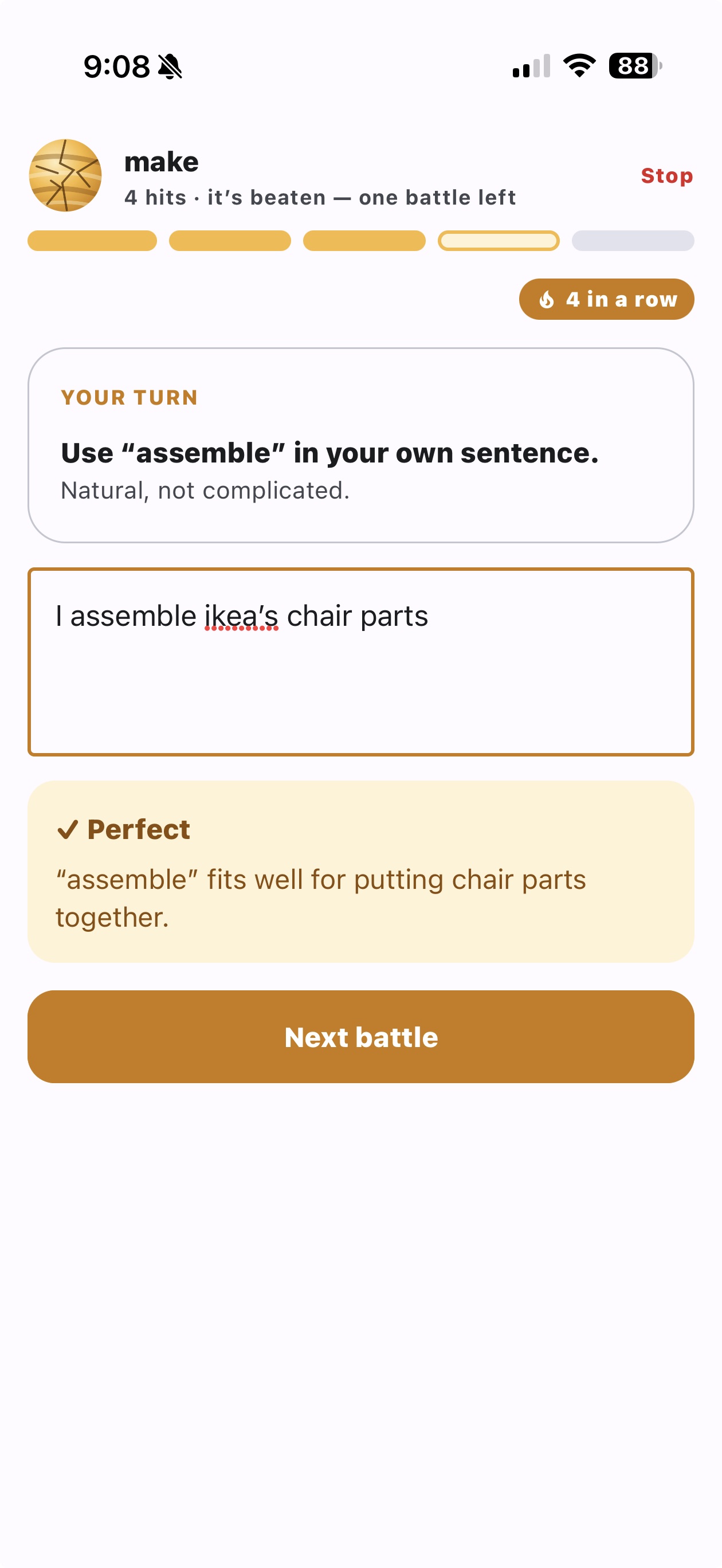WordOrbit your turn: use assemble in your own sentence, marked perfect